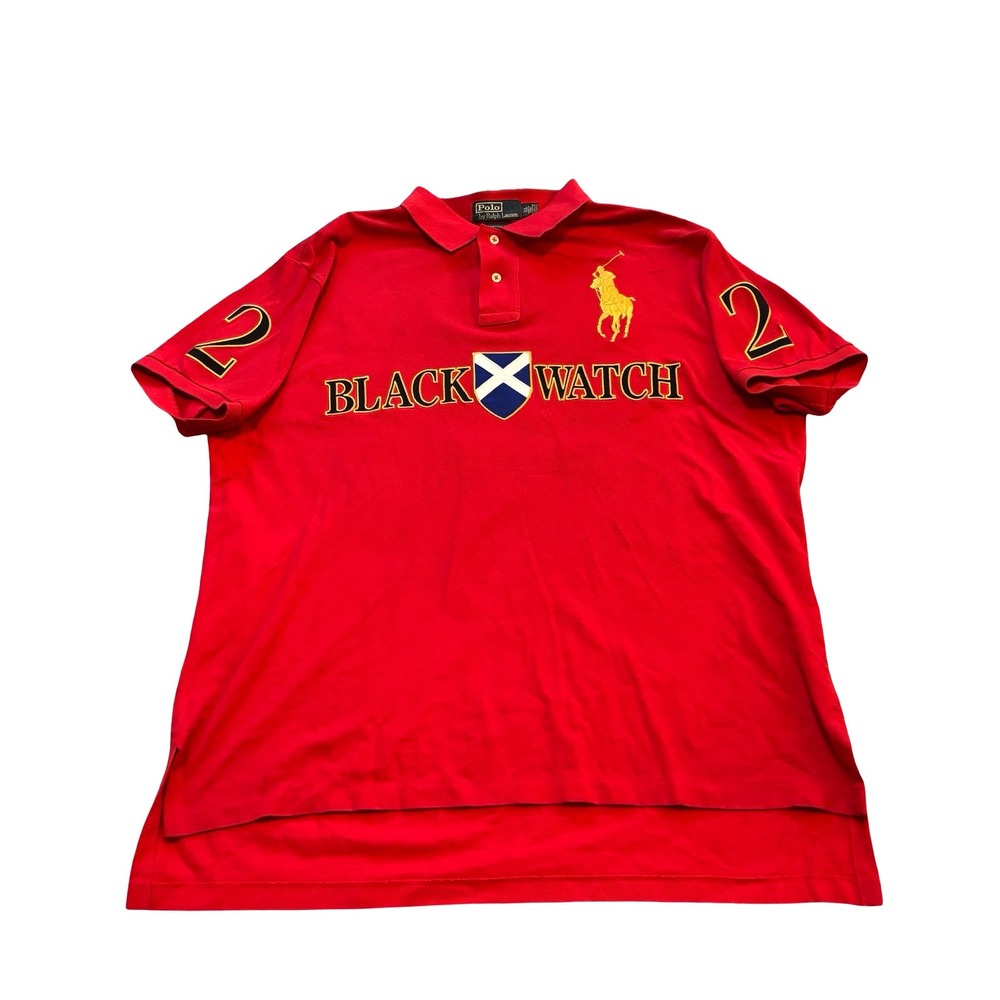 Polo Ralph Lauren Black Watch Red Polo Shirt Big Pony Custom Fit Mens XL